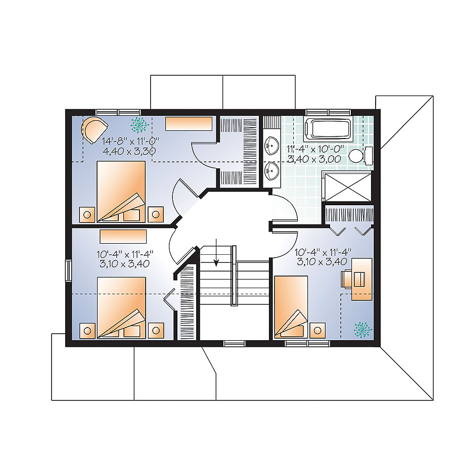 Floor Plan Second Story of Country Plan #126-1883