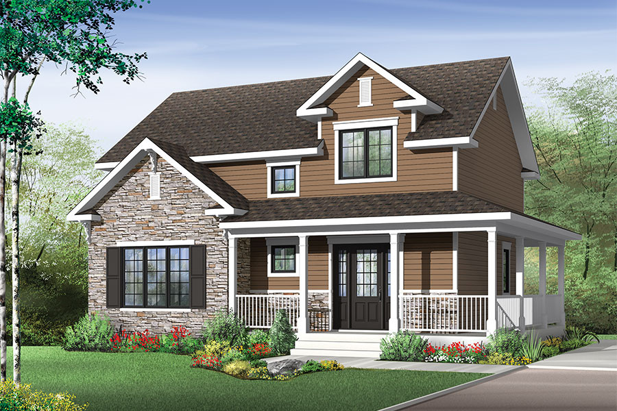 Color rendering of Country home plan (ThePlanCollection: House Plan #126-1883)