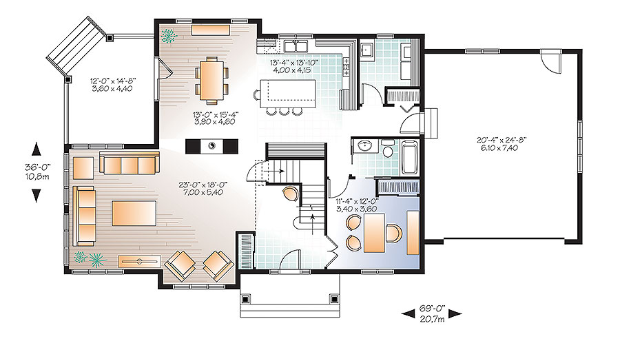 Floor Plan First Story of Country Plan #126-1884