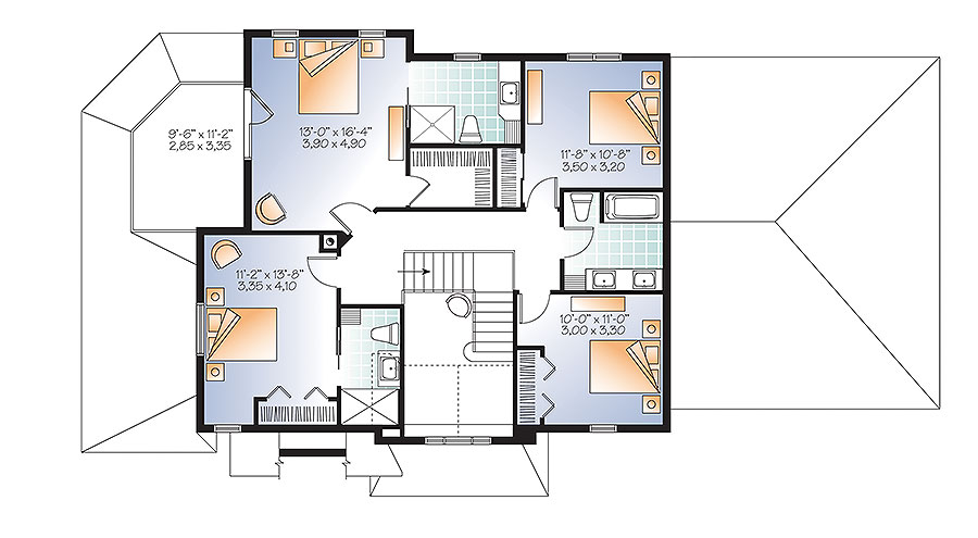 Floor Plan Second Story of Country Plan #126-1884