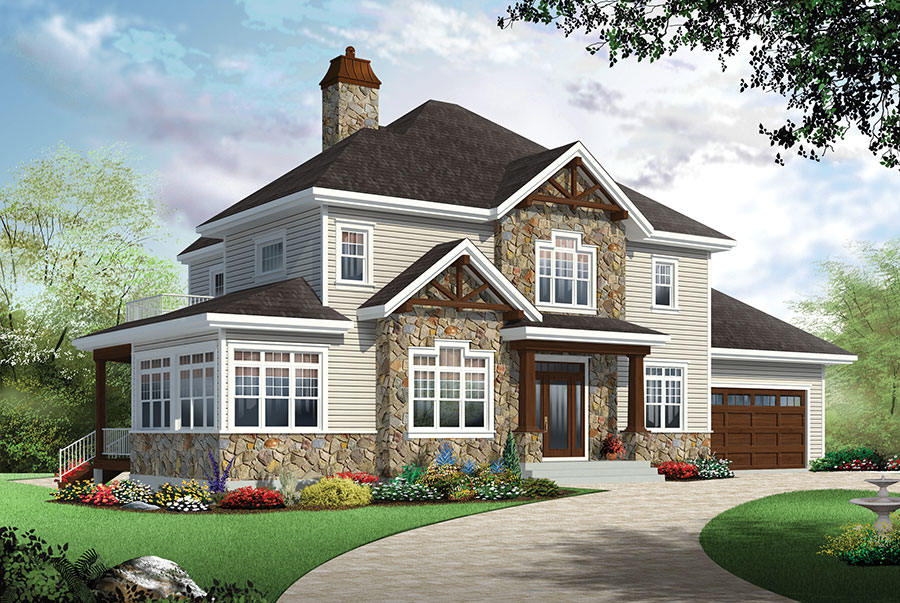 Color rendering of Country home plan (ThePlanCollection: House Plan #126-1884)