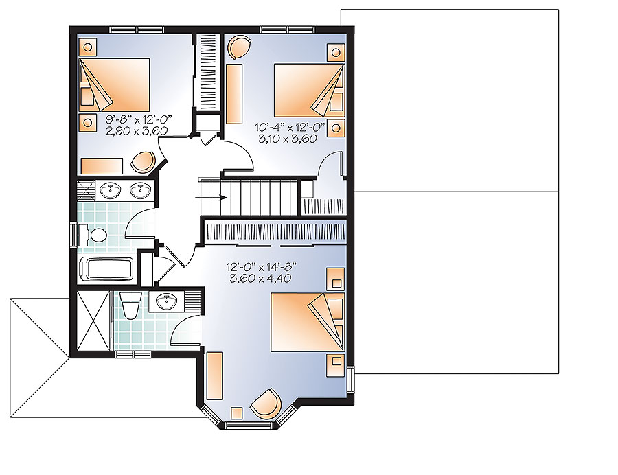 Floor Plan Second Story of Country Plan #126-1885