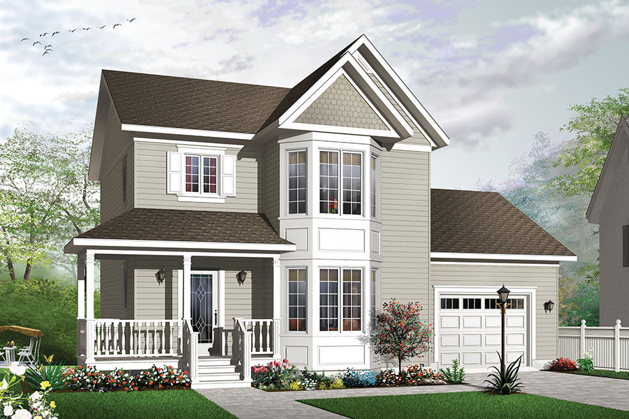 Color rendering of Country home plan (ThePlanCollection: House Plan #126-1885)