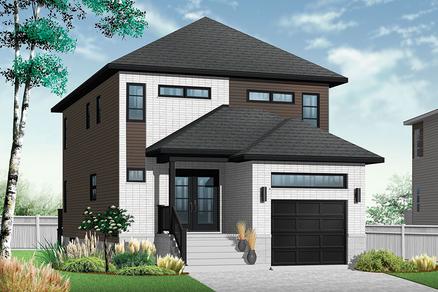 Color rendering of Contemporary home plan (ThePlanCollection: House Plan #126-1886)
