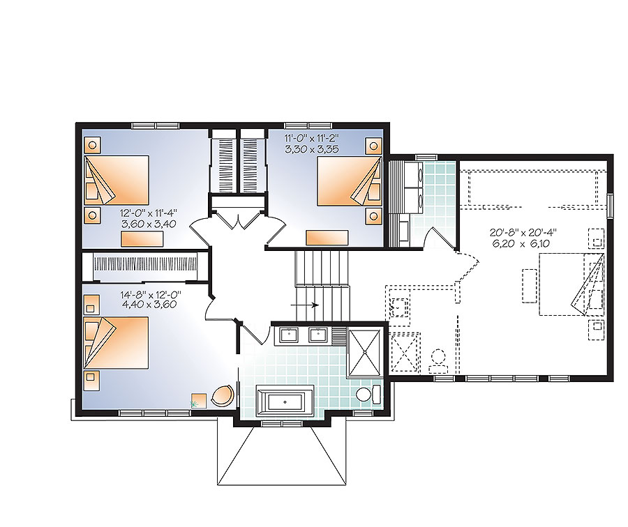 Floor Plan Second Story of Country Plan #126-1887