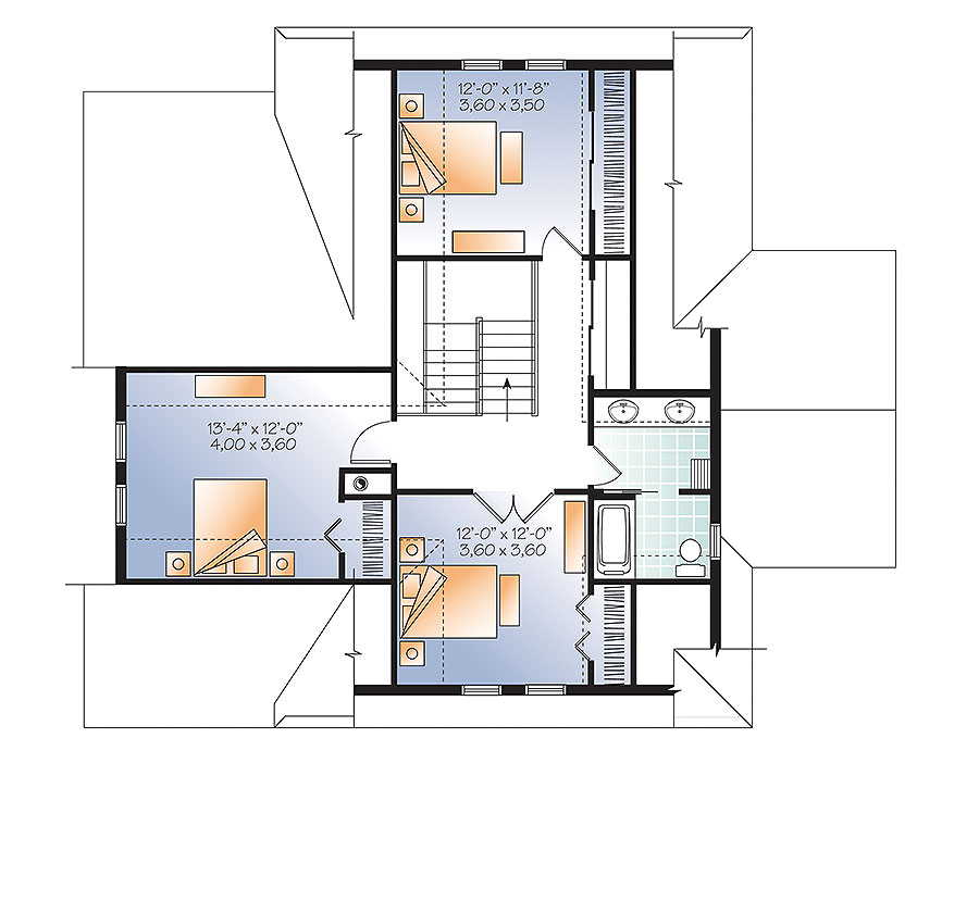 Floor Plan Second Story of Country Plan #126-1888