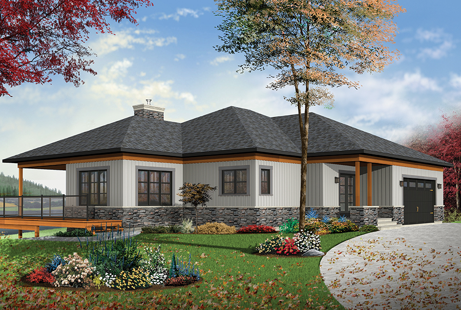 Color rendering of Contemporary home plan (ThePlanCollection: House Plan #126-1891)