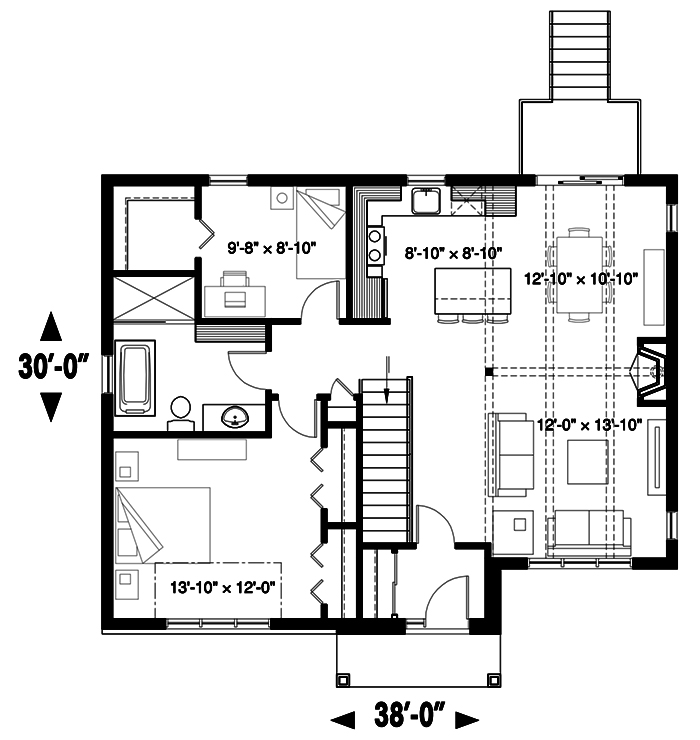 Floor Plan First Story of Country Plan #126-1896