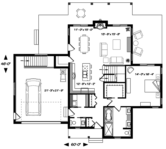 Floor Plan First Story of Cottage Plan #126-1898