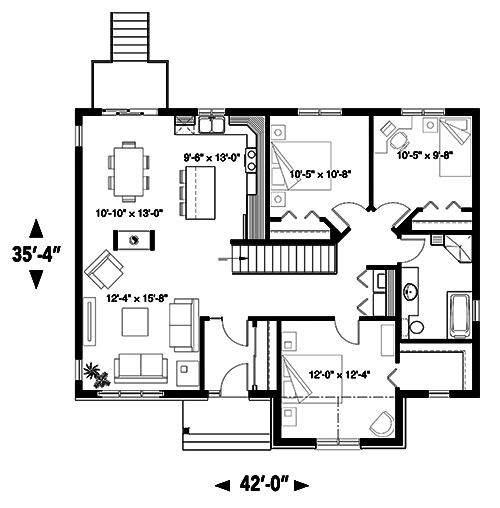 Floor Plan First Story of Country Plan #126-1902