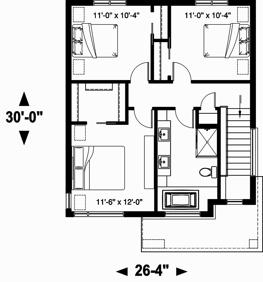 Floor Plan Second Story of Contemporary Plan #126-1908