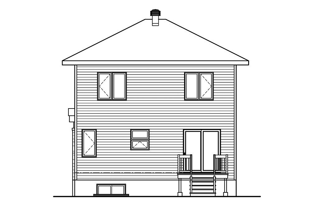 Home Plan Rear Elevation of this 3-Bedroom,1525 Sq Ft Plan -126-1908