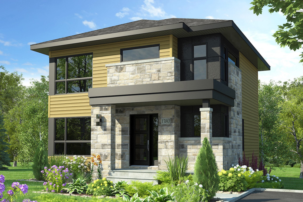 Color rendering of Contemporary home plan (ThePlanCollection: House Plan #126-1908)