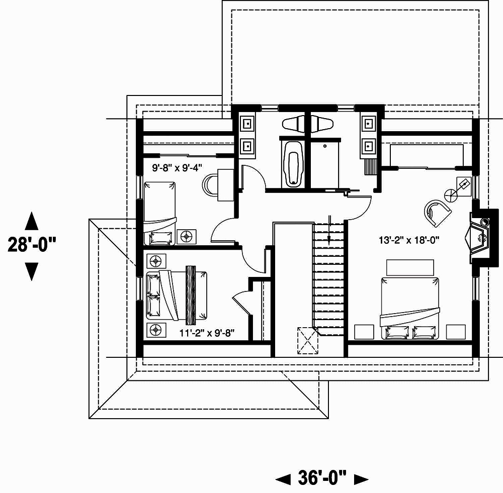 Floor Plan Second Story of Country Plan #126-1909