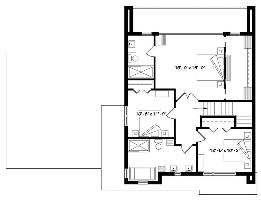 Floor Plan Second Story of Modern Plan #126-1913