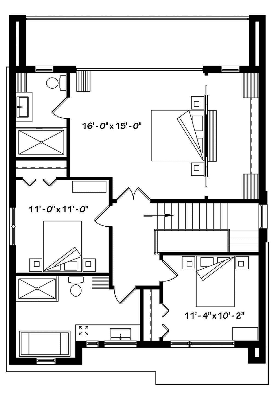 Floor Plan Second Story of Modern Plan #126-1914