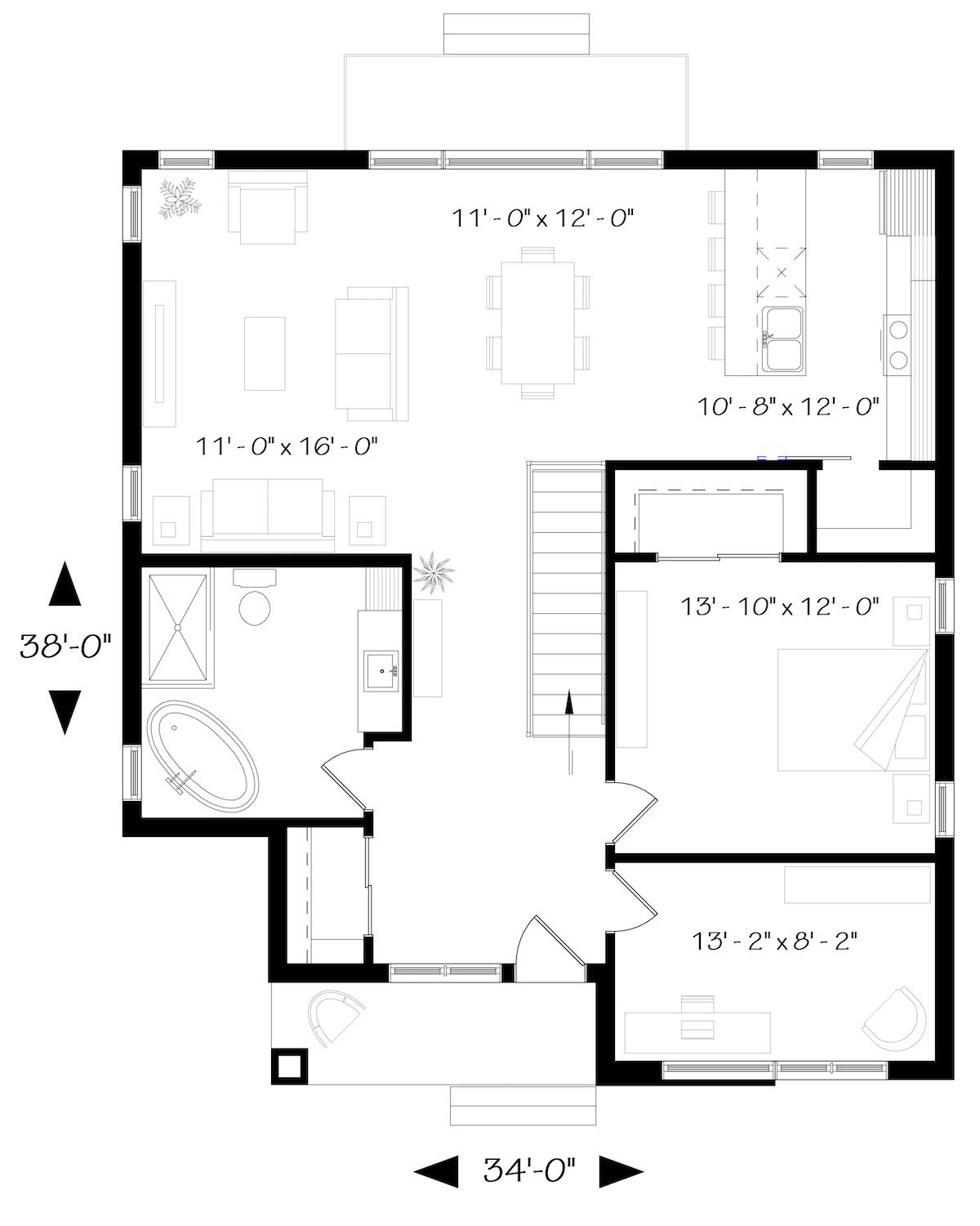 Floor Plan Main Level of Contemporary Plan #126-1917