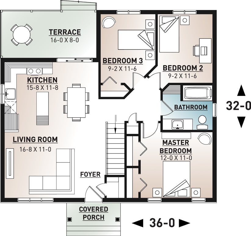 Floor Plan Main Level of Craftsman Plan #126-1919