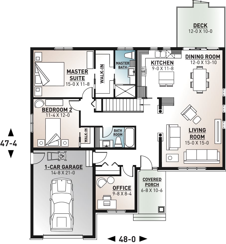Floor Plan Main Level of Craftsman Plan #126-1921