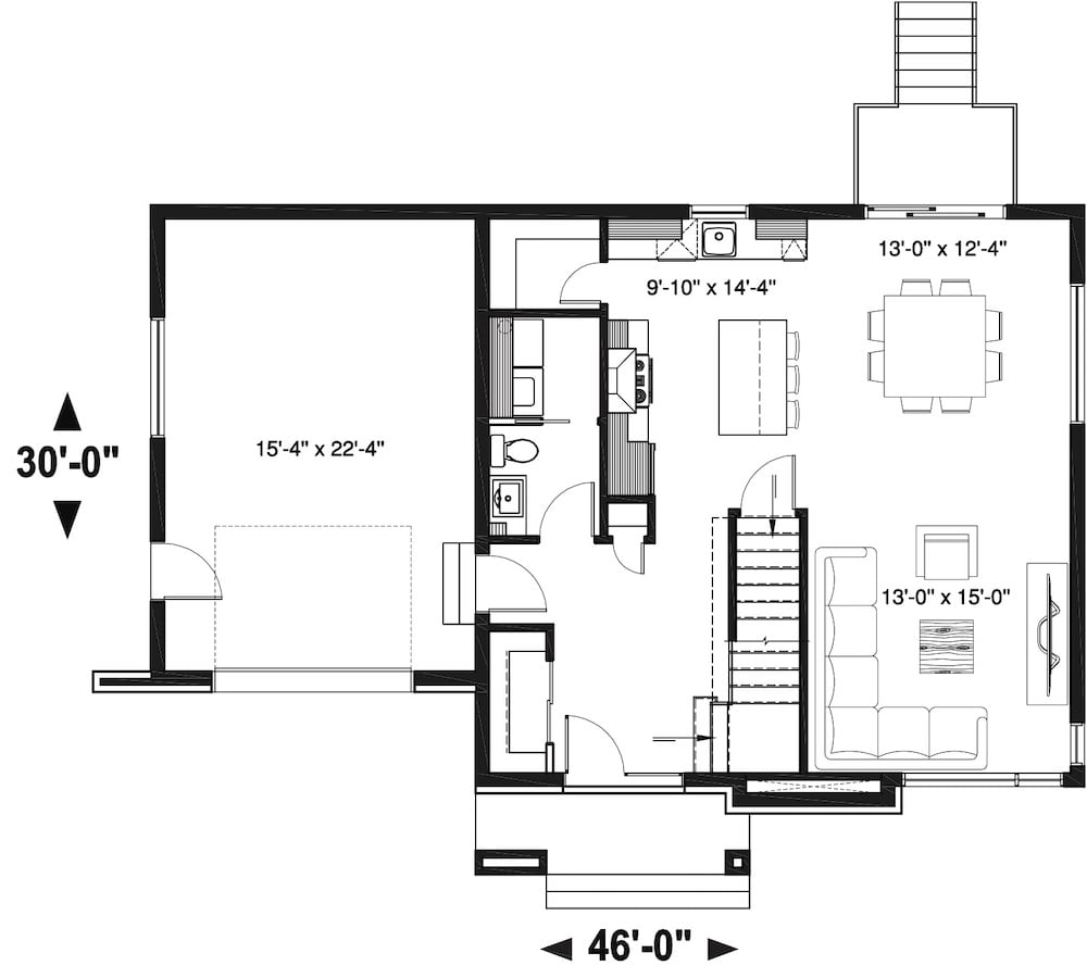 Floor Plan Main Level of Contemporary Plan #126-1923