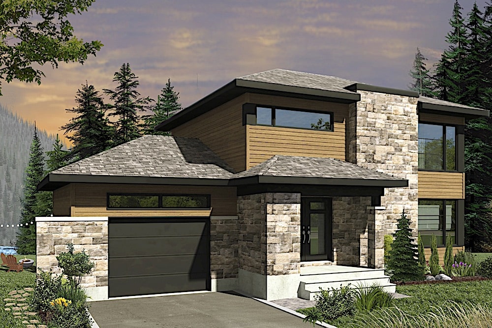 Front elevation of Contemporary home (ThePlanCollection: House Plan #126-1923)