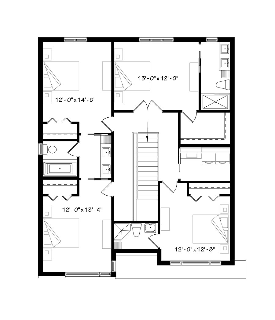 Floor Plan Upper Level of Modern Plan #126-1924