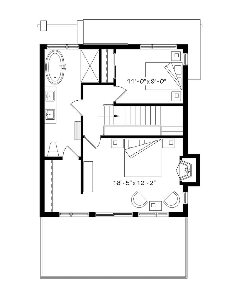 Floor Plan Upper Level of Modern Plan #126-1926