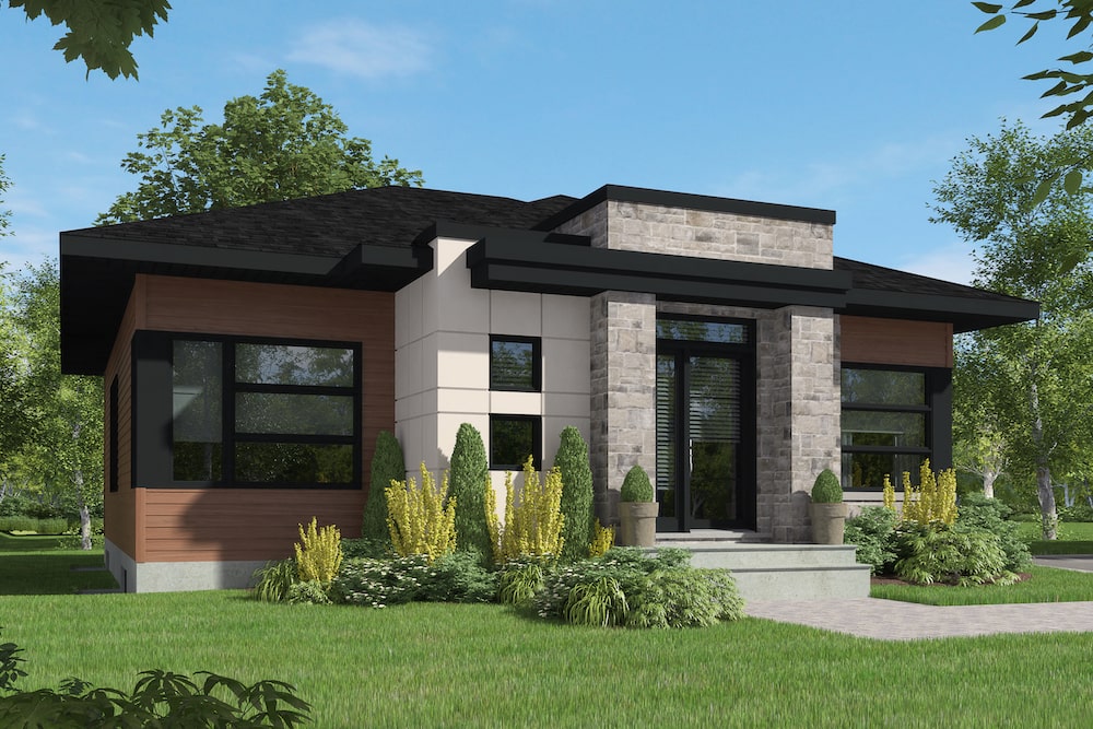 Front elevation of Contemporary home (ThePlanCollection: House Plan #126-1927)