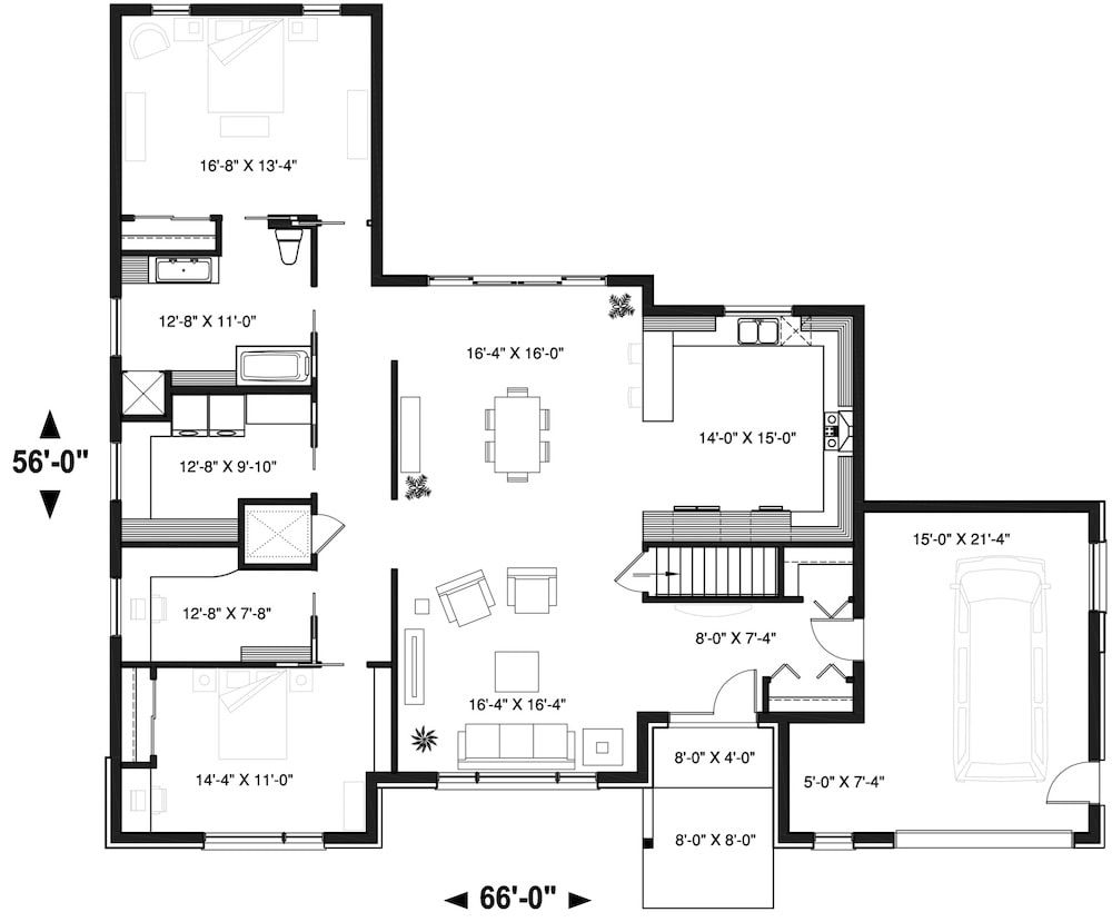 Floor Plan Main Level of Contemporary Plan #126-1928