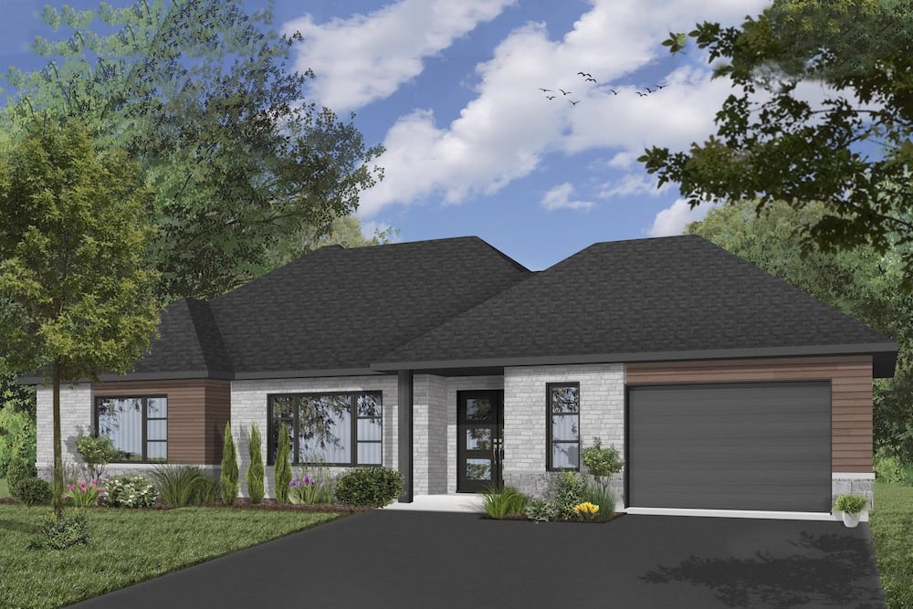 Front elevation of Contemporary home (ThePlanCollection: House Plan #126-1928)