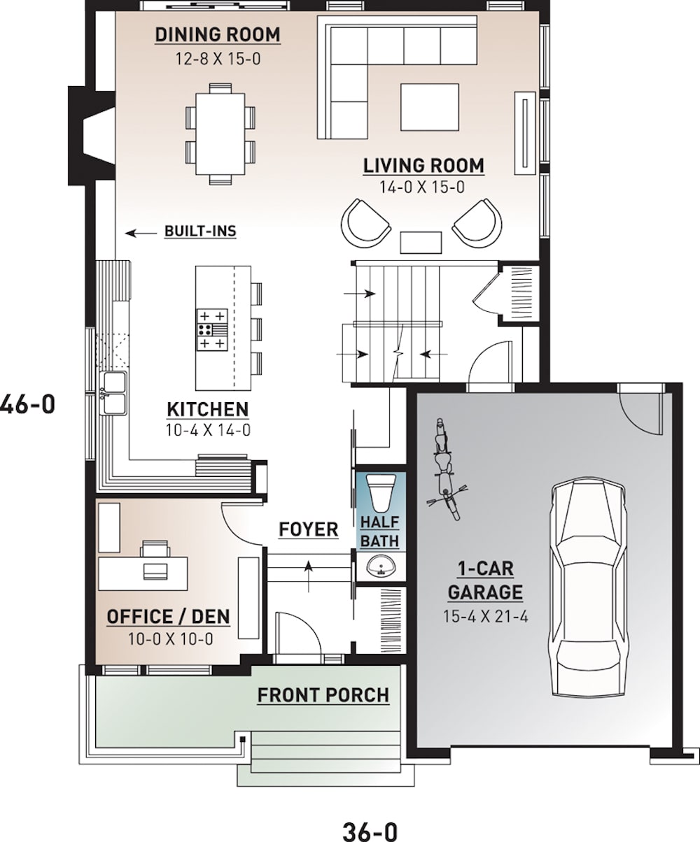 Floor Plan Main Level of Contemporary Plan #126-1929