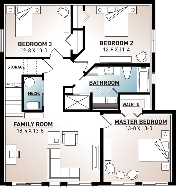 Floor Plan Basement of Modern Plan #126-1931