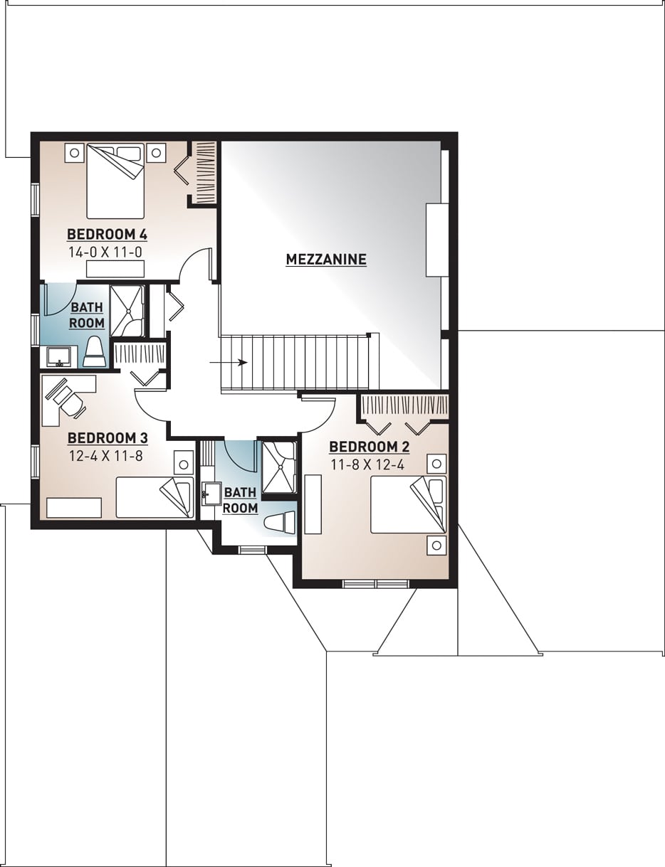 Floor Plan Upper Level of Farmhouse Plan #126-1932