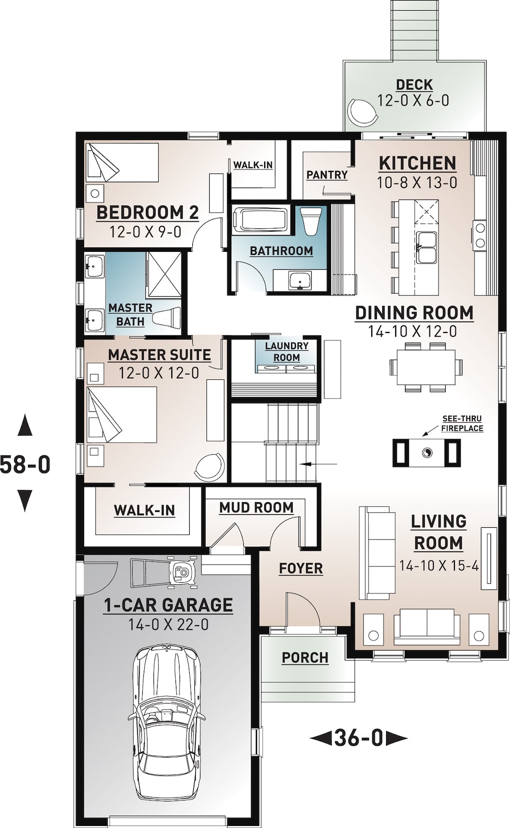 Floor Plan Main Level of Craftsman Plan #126-1933