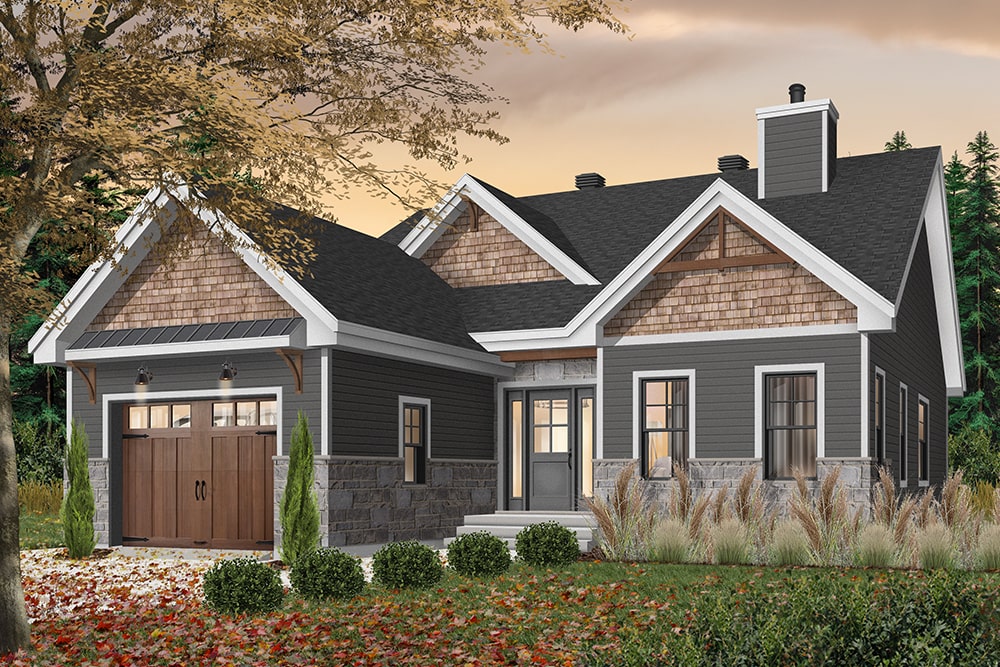 Front elevation of Craftsman home (ThePlanCollection: House Plan #126-1933)