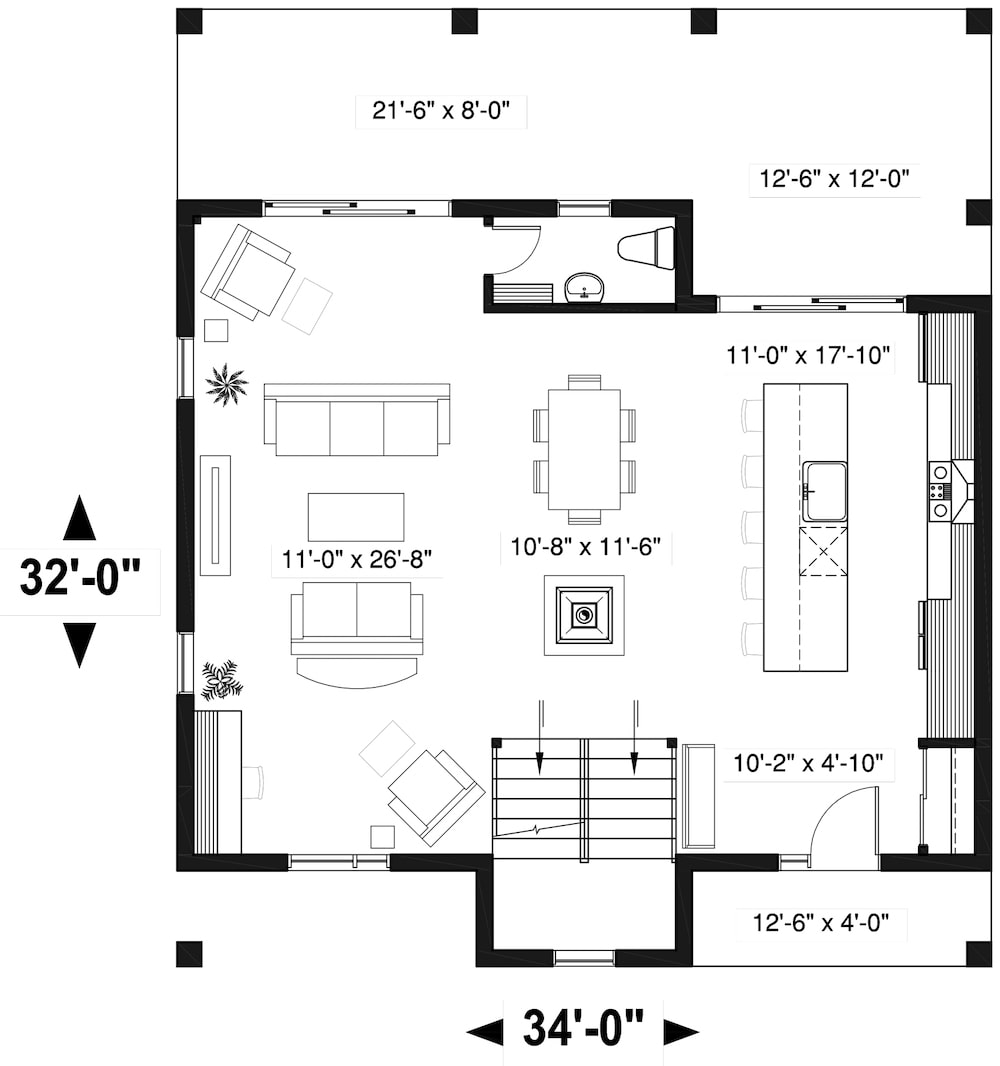 Floor Plan Main Level of Contemporary Plan #126-1934