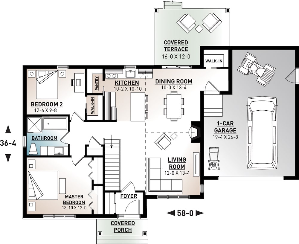 Floor Plan Main Level of Craftsman Plan #126-1940
