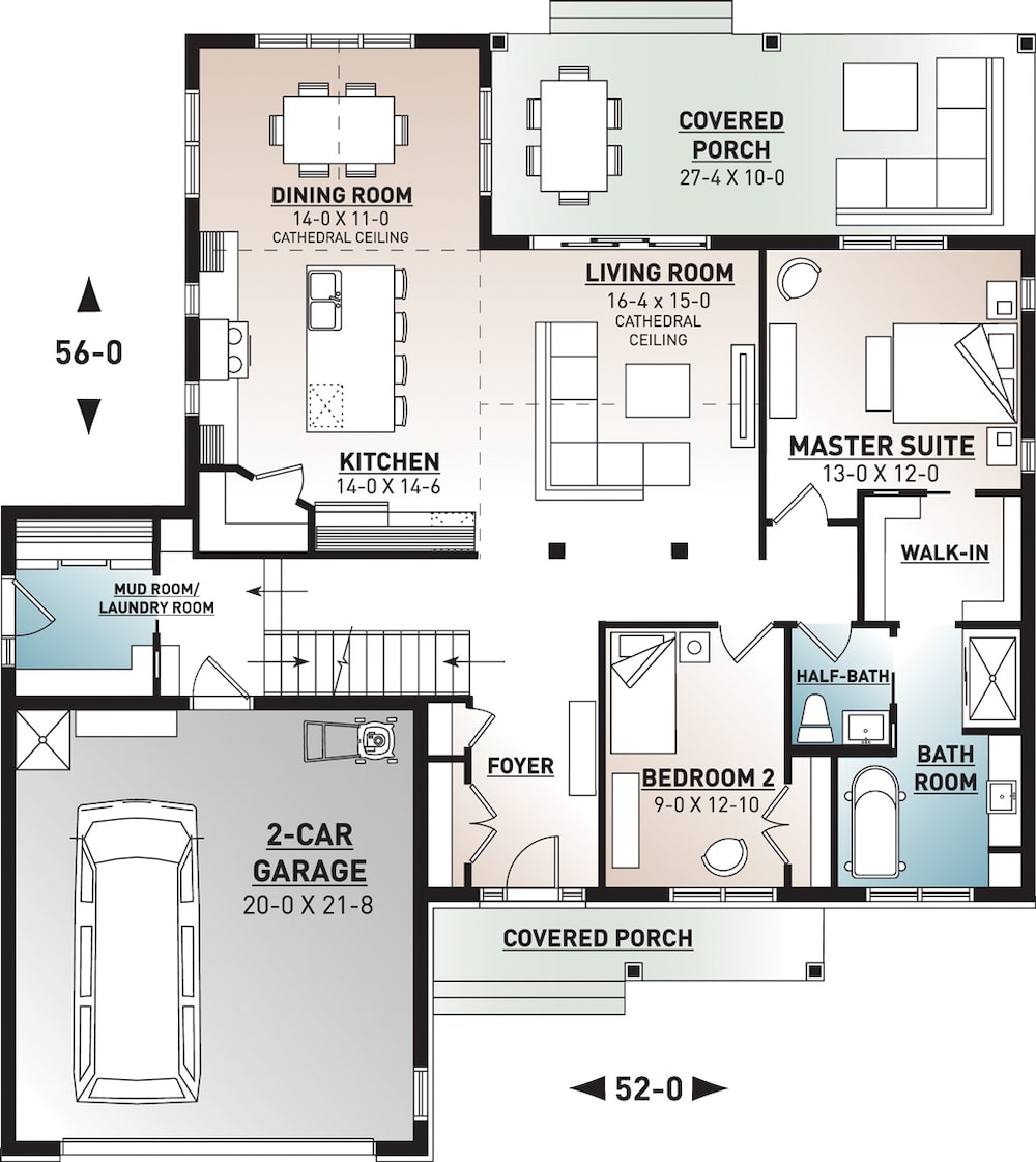 Floor Plan Main Level of Craftsman Plan #126-1942
