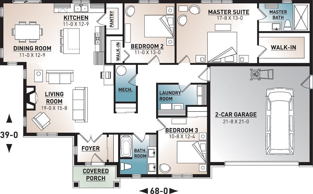 Floor Plan Main Level of Rustic Plan #126-1948