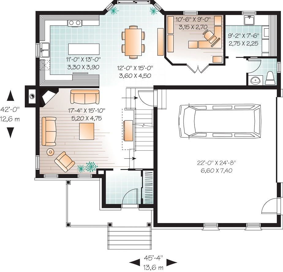 Floor Plan Main Level of Country Plan #126-1950