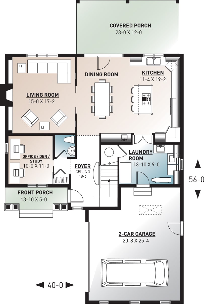 Floor Plan Main Level of Craftsman Plan #126-1953