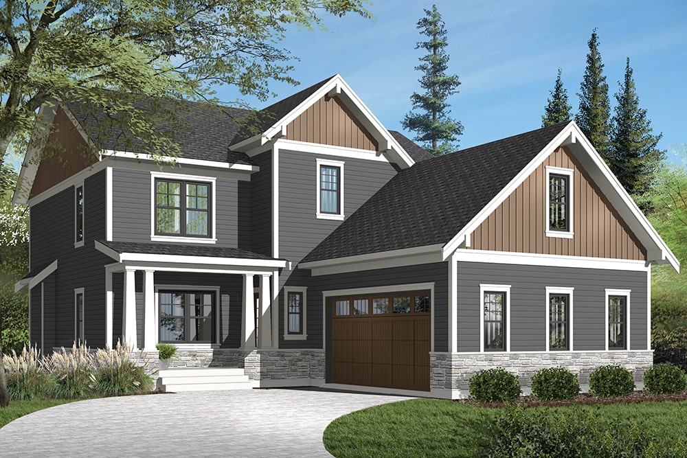 Front elevation of Craftsman home (ThePlanCollection: House Plan #126-1953)