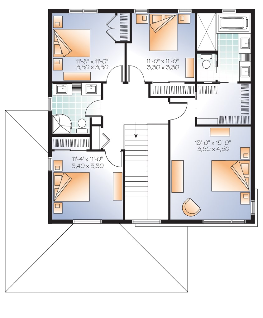 Floor Plan Upper Level of Contemporary Plan #126-1955