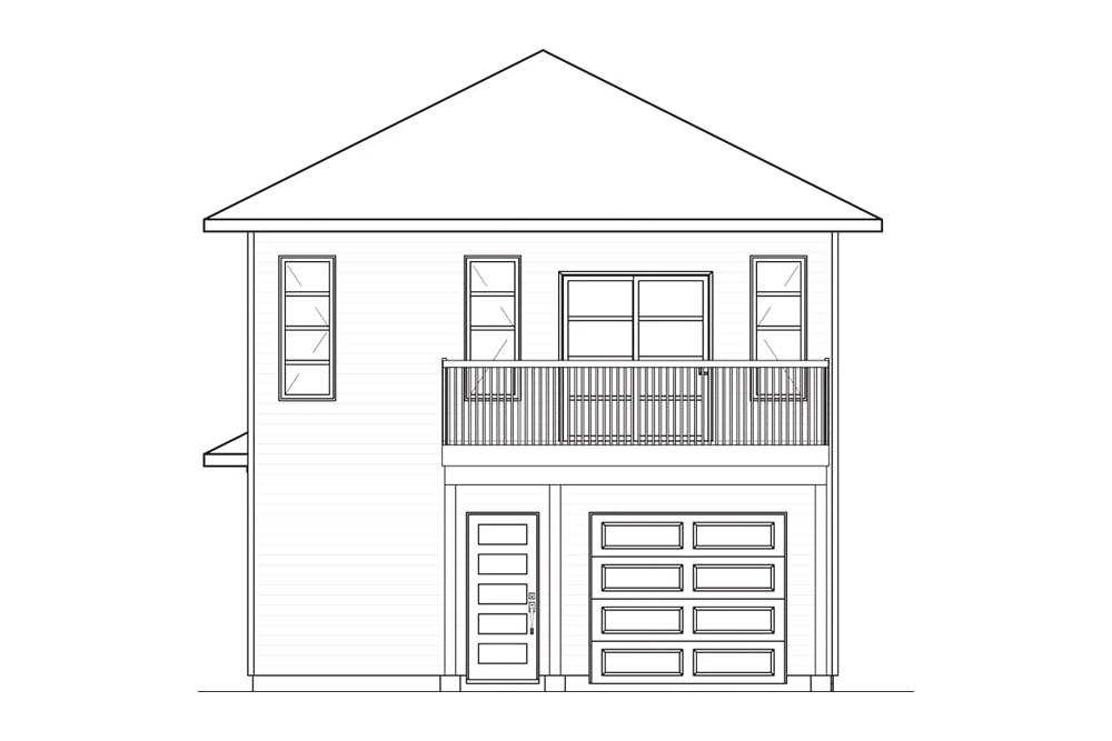Home Plan Rear Elevation of this 1-Bedroom,1028 Sq Ft Plan -126-1956