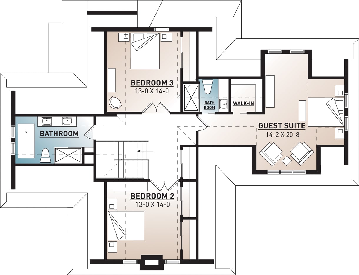 Floor Plan Upper Level of Cottage Plan #126-1962
