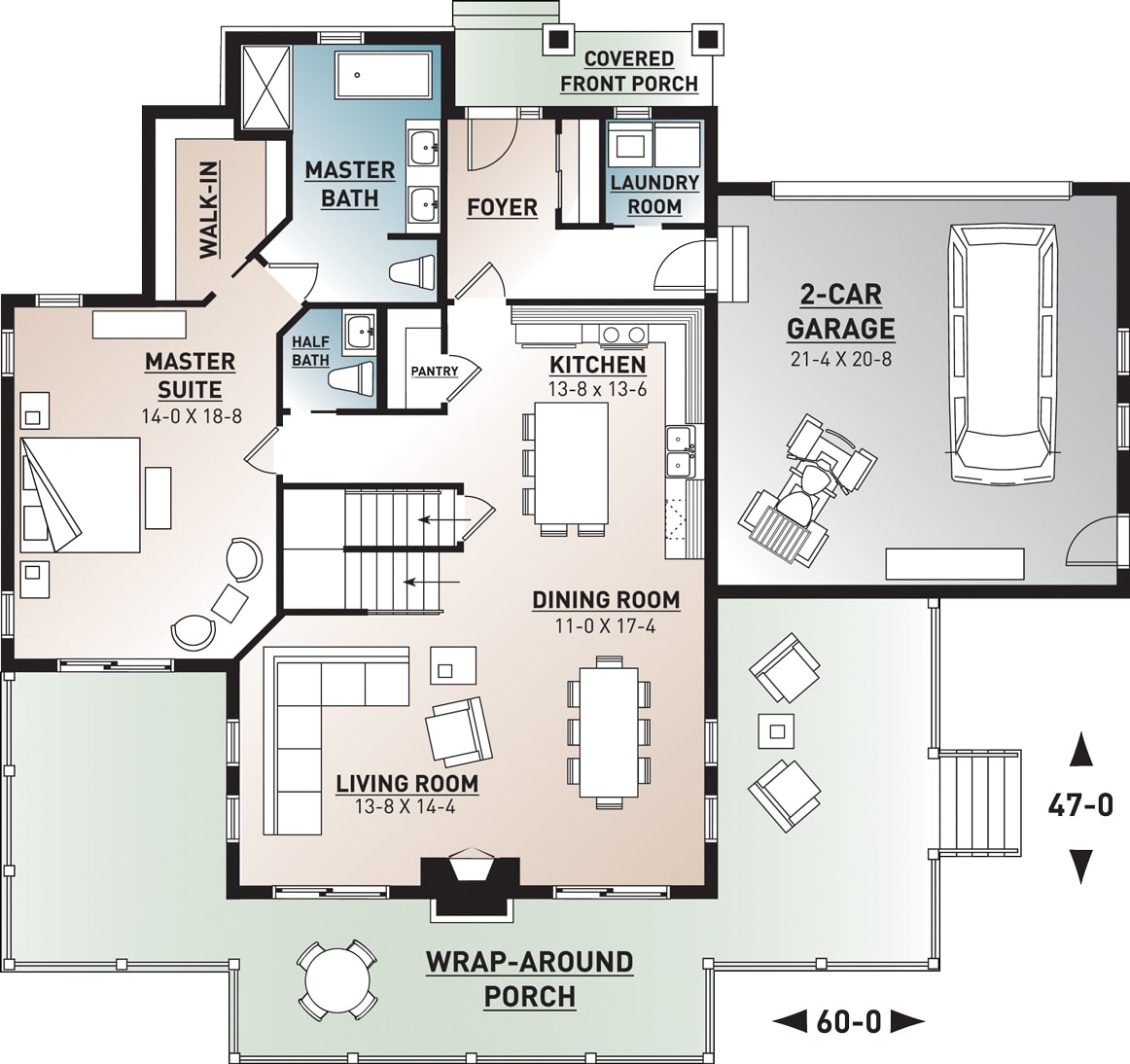 Floor Plan Main Level of Cottage Plan #126-1962