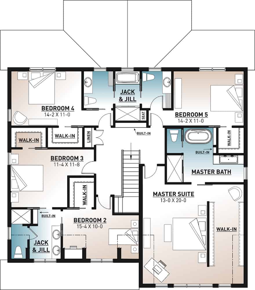 Floor Plan Upper Level of Farmhouse Plan #126-1964