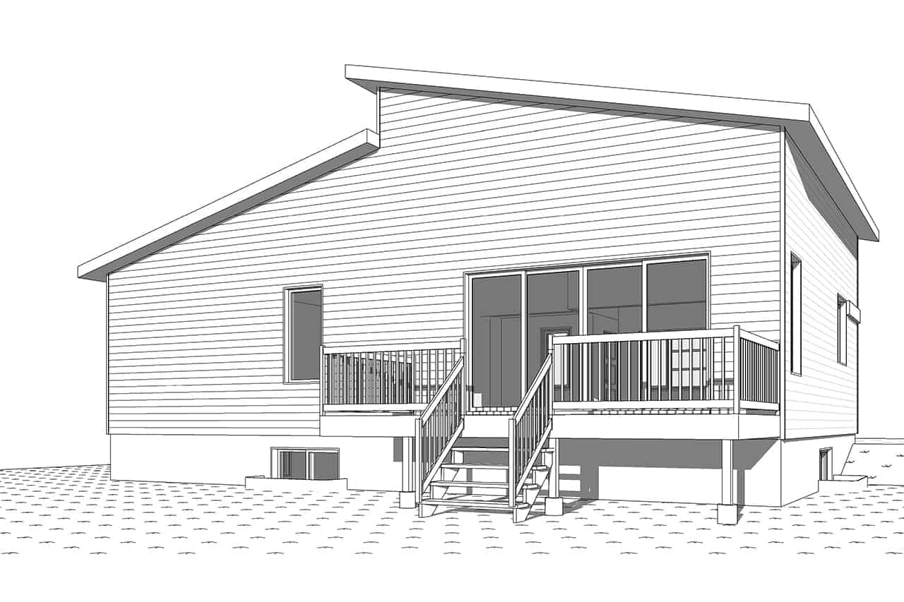 Home Plan Rear Elevation of this 1-Bedroom,1212 Sq Ft Plan -126-1966