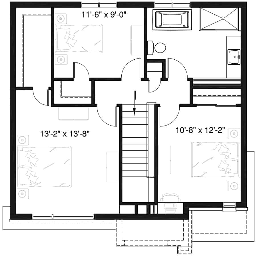 Floor Plan Upper Level of Contemporary Plan #126-1968