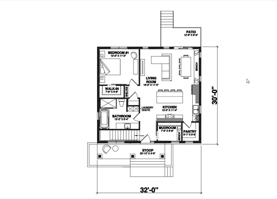 Floor Plan Main Level of Ranch Plan #126-1969